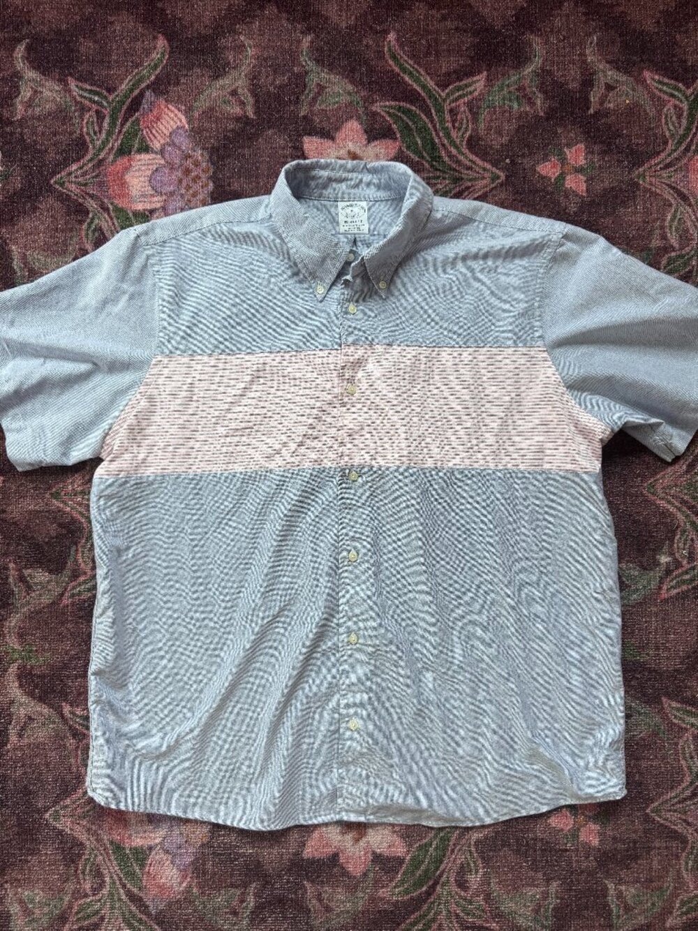 Brooks Brothers Regent Fit Oxford Short Sleeve Fun Shirt Colorblock Stripe Men's